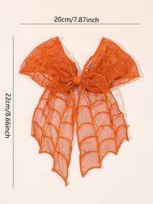 1pc Halloween Orange Spider Web Embroidered Mesh Bow Hair Clip, Cute Hair Accessory For Girls, Party Hair Accessory - Multicolor - View 5