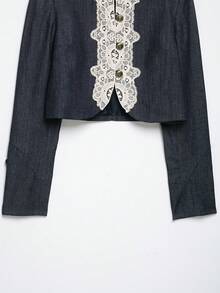 DEEKA Autumn New Women's European And American Style Fashion Minimalist Elegant Versatile Lace Patchwork Short Jacket - Dark Grey - View 10