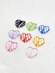 10 buah Manik-manik Akrilik Transparan Bergaris Warna-warni Berbentuk Hati Berlubang Ukuran 2.4*2.35mm untuk DIY Kalung, Rantai Ponsel, Gantungan Kunci, dan Liontin Tas. - Hati Bergaris - View 4
