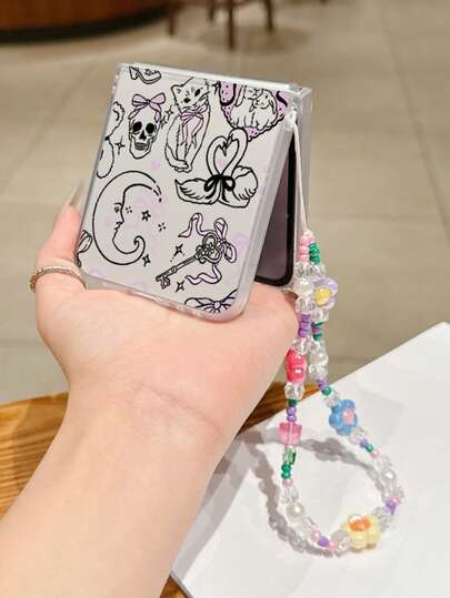 1PC Fashion Matte PC Material Simple And Cute Bow Cat ElementFolding Phone Case, Paired With Same Color Bracelet, Can Protect And Prevent Falling For: SamsungGalaxy Zflip 3/Zflip 4/Zflip 5/Zflip 6/Zflip 7/Zflip 8/ Razr 60/ Razr 50/ Razr 70/Galaxy Z Flip7 FE