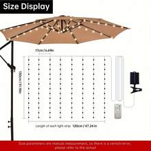 1pc Solar Powered Patio Umbrella Light, 104 LED Umbrella Pole Light With Remote Control, 8 Lighting Modes, LED String Lights, Fairy Lights, Suitable For Camping Tent Garden Party Decoration, Solar Wireless Umbrella Light For Yard Gazebo (Battery Included) - Warm White - View 5