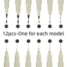 Bộ 12 bút vẽ viền Micro-Liner ngòi nhọn, nhiều kích cỡ, mực đen, chống nước, bút marker phác thảo cho họa sĩ, vẽ anime, viết nhật ký và đi nét - Màu sắc ngẫu nhiên - Xem 9