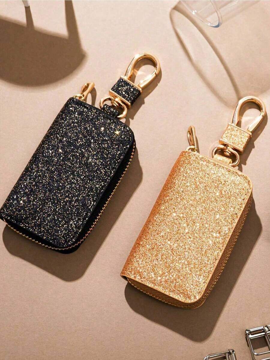 Fashionable Mini Car Key Case, Creative Glossy Leather Car Key Storage Bag, Pendant Key Chain, High-End Key Case, Luxurious Texture, Multiple Colors Available, Unisex, Couple Gift, Car Accessories - A - View 1