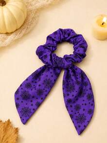 2pcs Halloween Pumpkin Ghost Spider Web Print Bow Hair Ties, Girls Elastic Hairbands, Party & Daily Hair Accessories - Multicolor - View 6