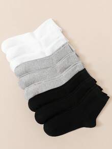 1/5/10/15 Pairs Unisex Socks, Thick Cuff Sports Socks, White & Black & Grey Mid-Calf Socks, Long Socks, Solid Color Minimalist Fashion Casual, Suitable For Daily Wear And Indoor Use - Multicolor - View 3