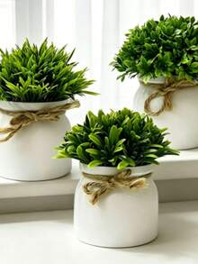 3pcs/1pc Mini Realistic Artificial Potted Plants With Pot, Small Spring Faux Plants, Mini Plastic Green Grass Trimmed Shrub, Suitable For Office Desk Decor, Wedding Favors, Bridal Shower Decoration, Home Office Decor Centerpiece - Multicolor - View 10