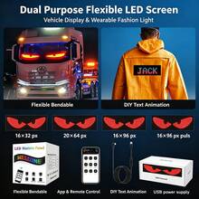 Nueva pantalla LED flexible de Halloween, pegatina de coche con ojo de demonio dinámico, compatible con control remoto y control por aplicación, texto, imágenes y animaciones personalizables, pantalla LED portátil y suave, adecuada para parabrisas de coche, decoración de carrocería de coche, etiquetas de ropa, letreros de tienda y anuncios, IPX5 - Multicolor - Ver 3