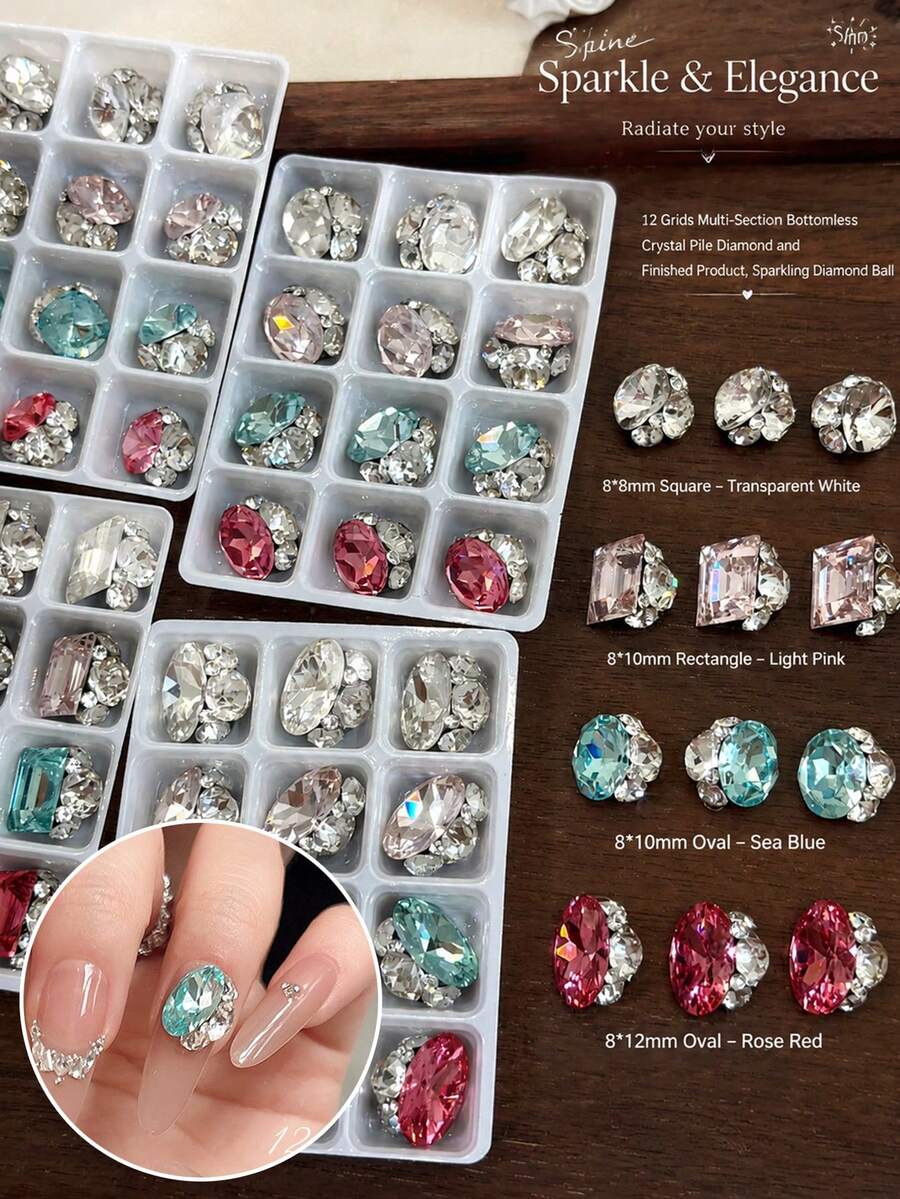 Nail Art Decorations Large Rhinestone 12pcs Set Crystal Rhinestones 3D Nail Stickers Suitable For Gel Nails Shiny - Multicolor - View 1