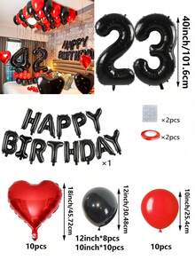 53 件红色和黑色气球花环生日套装，40 英寸黑色聚酯薄膜数字气球，适合 16 岁、18 岁、20 岁、21 岁、22 岁、25 岁、30 岁、35 岁、40 岁生日派对装饰、房间装饰、摄影道具 - 紅黑色 - 查看 30