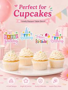 6pcs Cute Cartoon Happy Birthday Cake Topper Vibrant Dessert Table Decor - View 4