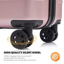 YONSLY Suitcase Set With Combination Lock 4 360° Wheels Mesh Pocket Soft Rubber Handle Nylon Toiletry Bag Travel Bag And 16+20 Inch Travel Suitcase - 玫瑰金 - 查看 4