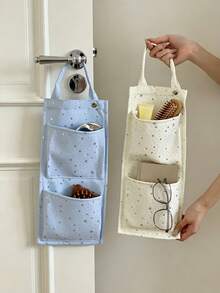 1pc Star Print Hanging Storage Bag, Cute Casual Fabric Rectangular Wall Hanging Organizer, Multi-Layer Pockets With Top Handle, Space-Saving Foldable Storage Bag, Door Hanging Storage Basket, Suitable For Bedroom, Closet, Dorm, Home Daily Miscellaneous Items Storage - Multicolor - View 11