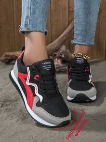 Sepatu Sneakers Kasual Retro Colorblock Unisex dengan Ujung Jari Kaki Lebar - Hitam dan Merah - View 6
