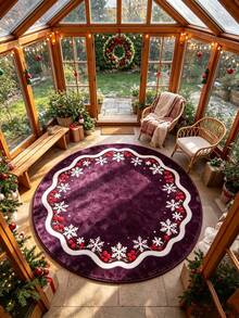 1pc Round Purple & Gold Christmas Tree Pattern Printed Carpet, Fashion Home Decor Carpet, Commercial Decor Carpet, Living Room Carpet, Sofa Mat, Bedroom Carpet, Bedside Rug, Door Mat, Coffee Table Mat, Suitable For Mall, Cafe And More Scenes, Soft And Non-Shedding, Decorative Carpet, Bedroom Decor, Small Carpet, Carpet, Home Decor, Living Room Carpet, Living Room Small Carpet, Bedroom Carpet, Living Room Home Decor - Multicolor - View 4