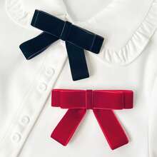 Velvet Bow Brooch, Bowknot For Women, Versatile Collar Accessory, Pin Clothing Accessory, Preppy Style Brooch, Daily Wear Shirt Decoration, Commute Outfit, Christmas Holiday Gift - Black - View 4