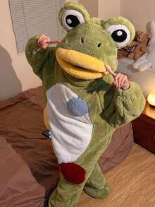 1pc New Winter Personalized Bathrobe, Unisex, Frog Cartoon Pattern, Thickened Warm, Cute Cartoon Style, Suitable For Home, Bathroom Or Living Room Wear - Multicolor - View 2