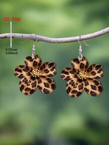 1 Pair 2D Flat Elegant Deep Sea Blue Lily Pattern Acrylic Pendant Earrings For Women Daily Wear - Brown - View 7