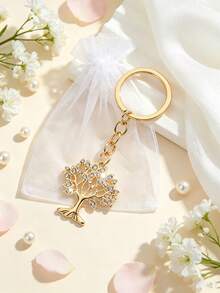 Luxury Rhinestone Tree Of Life Keychain, Bag Charm Pendant, Multi-Color Full Rhinestone Design, Gold Alloy Tree-Shaped Pendant Exquisite And Sparkling. Paired With Large Metal Key Ring, Sturdy Chain Resistant To Breaking, Suitable For Bags, Car Keys, Backpacks. Symbolizes Lucky Money Tree, Compact And Portable, Ideal For Gifts Or Personal Use, Ins Style Versatile Accessory, Holiday Gift Choice. - Multicolor - View 7