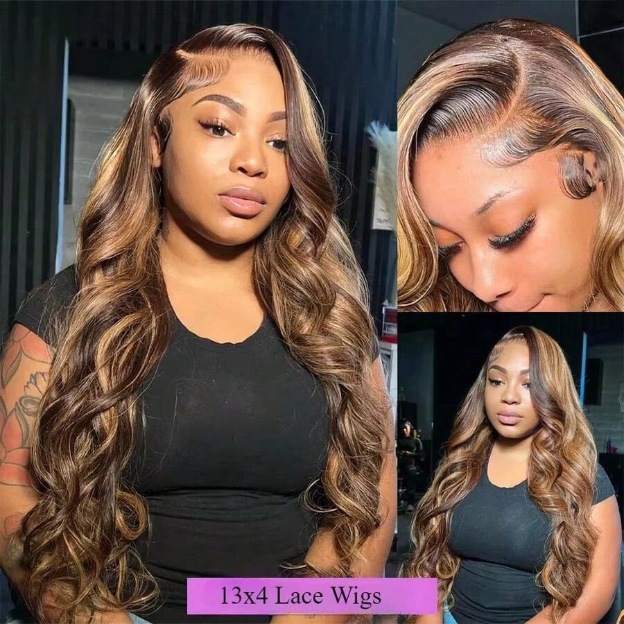 Body Wave Äkta Hårperuker Highlight 4/27 HD Transparent Lace Frontal Peruk 13x6 13x4 Äkta Hår För Kvinnor Förplockad Brasiliansk Peruk