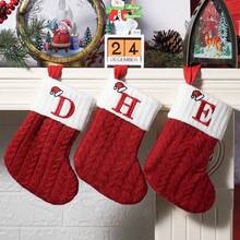 1pc Cute Letter Christmas Sock Decoration Creative Christmas Tree Hanging Ornament Woolen Knitted Socks Decor Prop - A - View 6