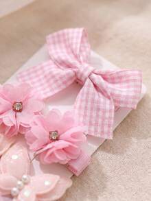 10pcs Pink Plaid Bow Hair Accessories Set, Durable And Gentle On Hair, Basic Cute Sweet Hair Clips - Suitable For Girls And Kids, Daily, Vacation, School, Date - Multicolor - View 3