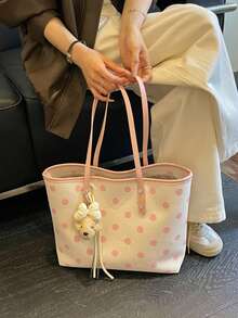 Fashionable Minimalist Houndstooth Pattern Large Capacity Women's Shoulder Tote Bag, Versatile Elegant Shopping Commuting Underarm Bag - Pink - View 11
