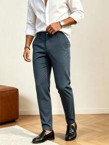 Men's Business Formal Trousers, Suitable For All Seasons, Machine Washable, Straight Leg Style, Suitable For Holidays, Daily Wear, Commuting, Events, Weddings And Other Occasions - Light Grey - View 1