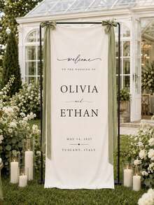 1pc - Personalized Linen Wedding Banner, Customized Wedding Welcome Sign, Modern Wedding Decoration, Elegant Reception Entrance Sign, Wedding Gifts, Welcome Gifts, Bride's Party - Multicolor - View 2