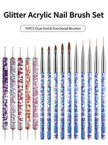 Set Kuas Nail Art 15 Buah, 5 Pena Titik Rhinestone Dua Ujung, Kuas Embossing & Liner, Tersedia 2 Gaya, Alat Menggambar Manikur Multifungsi, Perlengkapan Kuku Ramah Pemula untuk DIY di Rumah & Salon Kuku - MultiWarna - View 5