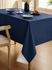 1pc Solid Color Polyester Rectangular Tablecloth, Suitable For Home, Party, Wedding, Restaurant, Tabletop Decoration - Navy Blue - View 3