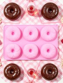 Multi-Pattern 6-Cavity Round Donut Mold, 3D Highly Attractive Homemade Fancy Donut Dessert, Pink Family Party DIY Baking Silicone Mold, Suitable For Dessert Making, Cake Decoration, Party Sweets, Handmade Chocolate, Afternoon Tea Snacks - Multicolor - View 3