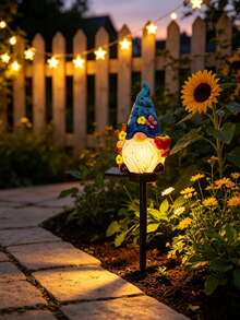 1pc Resin Gnome Solar Garden Stake Light, Fairy Statue Landscape Light, Waterproof Outdoor Decorative Light, Suitable For Lawn, Patio, Yard, Pool, Garage, Christmas Holiday Atmosphere Decoration - Multicolor - View 7