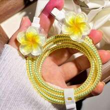 1 Set TPU Flower Data Cable Protector, Protects Data Cable, Made Of Durable ABS Material - Compatible With Apple 18W/20W Charger, Protects Charging Phone Cable From Damage - Yellow Gardenia - View 8