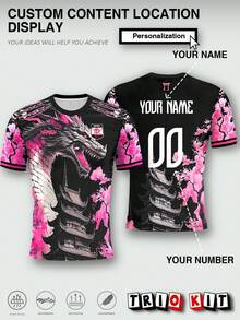 Personalized Japanese Men's Football Jersey & Dragon Pattern Youth Lightweight Soft & Match, Training, Casual Wear & Gift & Art Painting - Black - View 2