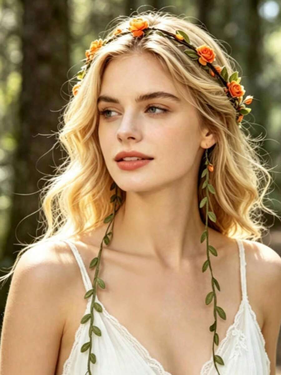 1/4 Pack Baby's Breath Flower Wreath Headpiece For Women, French Fairy Style Floral Crown Hair Accessory, Elegant Bridal Wedding Head Flower, Beach Party Medieval Cosplay Anniversary Photo Shoot Styling Accessory, Bridesmaid Gift, Forest Angel Elf Princess Style Hair Decoration - Multicolor - View 1