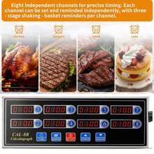 8-Channel Digital Kitchen Timer For Commercial Kitchen Fryers, Loud Ring Reminder, Stainless Steel Alarm, Adjustable Volume - 1PC - View 8