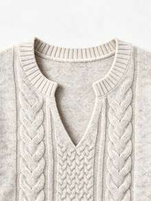 Sweater Rajut Kabel Warna Oatmeal Wanita, Leher V Setengah Terbuka, Pullover Lengan Panjang Longgar Bahu Jatuh Lembut Mirip Wol, Atasan Kasual Sehari-hari untuk Musim Gugur dan Musim Dingin - Aprikot - View 9