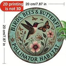2D flach, 1 Stück Vintage 8X8 Zoll rustikaler Stil rundes Metall-Eisenschild, Vogel Bienen Schmetterling Insekten Lebensraum, geeignet für Garten, Hinterhof und Außenbereich, dekorativ - A - Übersicht 3