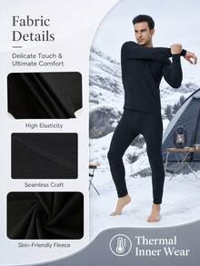 OKP 4-Piece Men's Thermal Underwear Set, Thermal Shaping Suit For Autumn And Winter, Base Layer Set For Home And Casual Wear - Black - View 6