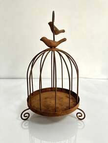 Vintage Distressed Metal Birdcage Candle Holder, European Style Hollow Iron Candle Tray With Bird Ornament, Decorative Table Centerpiece For Dining Table Entryway, Ideal Candlelight Dinner Home Decor Ornament - Regular Model - View 3