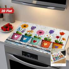(Hot !!) 1pc Colorful Floral Pattern, 2D Printed Flat Stove Mat, Rubber Non-Slip Heat-Resistant Stove Cover Pad, Suitable For Induction Cooktop, Glass Stove, Multi-Functional Scratch-Resistant Mat, Best Choice For Oven, Washing Machine, Dryer, Kitchen Decor - Multicolor - View 1