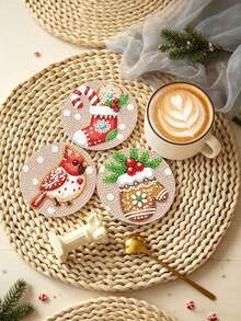 8/16pcs Winter Christmas Diamond Coaster Painting Set - Winter Christmas Pattern, Non-Slip Round Coasters, DIY Mosaic Handmade Full Round Crystal Rhinestone Heat-Resistant Coasters, Kitchen & Dining Room Decor, Suitable For Home Life, Handmade Gift, Christmas Gift - A - View 6