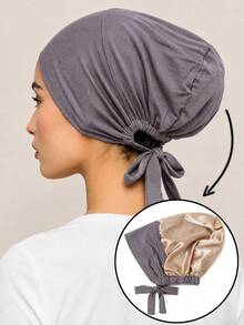 1 pieza Sombrero de mujer de unicolor con cordón, pañuelo elástico con cordón y forro interior - Gris oscuro versión mejorada - Ver 2