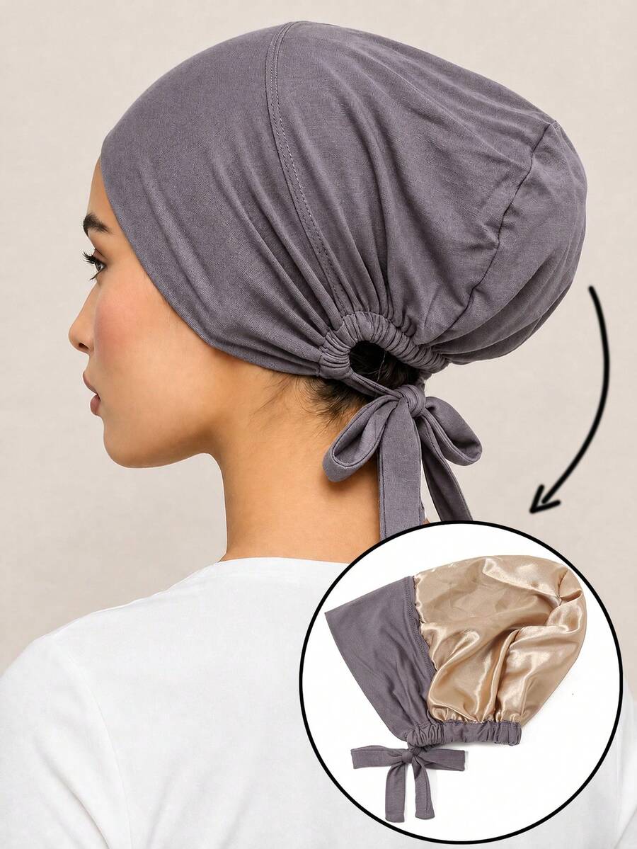 1 pieza Sombrero de mujer de unicolor con cordón, pañuelo elástico con cordón y forro interior