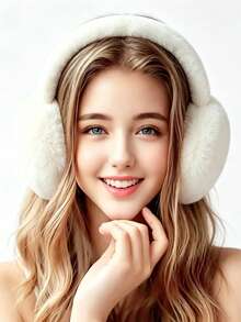 1pc Cute Plush Earmuffs For Women, Winter Warm Faux Rabbit Fur Ear Covers, Korean Style Solid Color Versatile Ear Protectors, Girly Vibe Cold-Proof Ear Warmers, Outdoor Cycling Windproof Anti-Freeze Essential, Soft Skin-Friendly Thickened Plush, Student Daily Autumn/Winter Outfit Ear Protection - Ear Warmers - View 5