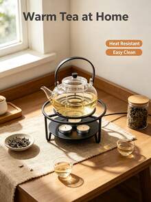Black Metal Tea Warmer Stand, Candle-Powered Teapot Heater, Suitable For Glass Teapots, Home Tea Ceremony Desktop Decoration, Practical Housewarming Gift For Tea Lovers - Black - View 3