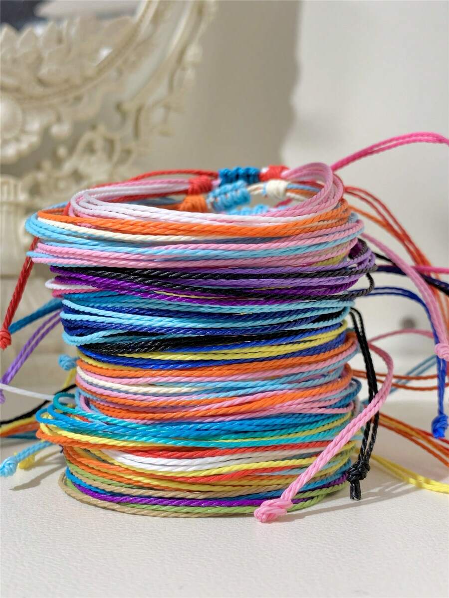 1/5/10/20pcs Rainbow Color Handmade Woven Rope Bracelets, Gradient Color Adjustable Size Bracelets, Suitable For Boyfriend And Girlfriend, Rainbow Multi-Piece Friendship Bracelets, Suitable For Daily Wear And Sharing - Multicolor - View 1