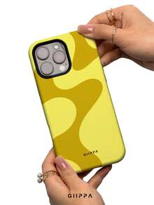 1pc Yellow-Brown Asymmetrical Wavy Pattern Design, Phone 17 Pro Max Phone Case, Compatible With Phone 16 Pro Max, 15 Pro Max, 14 Pro Max, Korean-Style High-End Fashion Fun Phone Case, Suitable For 11/12/13/14/15/16 Pro Max Plus, Elegant Design For Men And Women, Perfect Gift For Girlfriend On Christmas, Valentine's Day, Easter, Wedding Season And Birthday! - Yellow - View 4