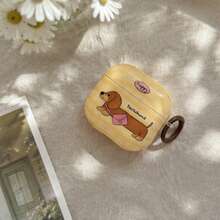 Korean Style Puppy Earphone Case With Hanging Ring, Compatible With AirPods Pro 3, Pro 2, 4, 3, 1/2, Cute Minimalist Protective Cover For Girls - Yellow - View 3