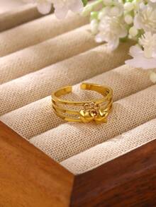 Vintage Creative Geometric Heart Pendant Adjustable Open Ring, Women's Fashion Accessory Personalized Jewelry Party Gift - JZ10461 - View 3